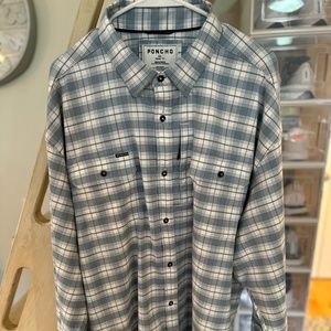 BRAND NEW Poncho Mens Flannel Shirt, "The Blue Bison" 2XL!!!